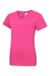 UC319 Ladies Classic V Neck T Shirt Hot Pink colour image